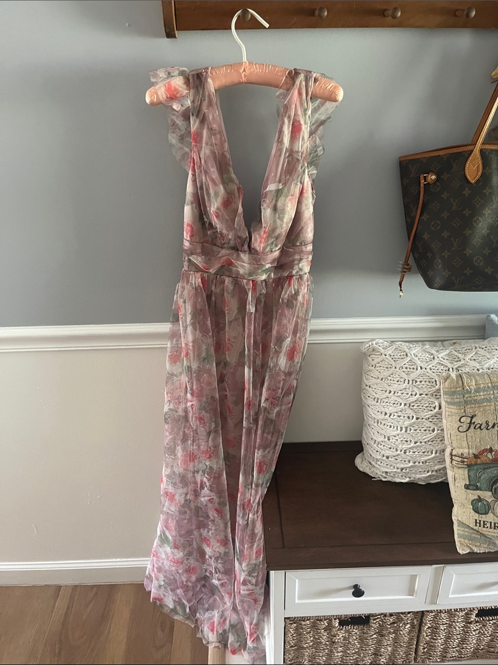Soieblu Sheer Floral Maxi Dress in Blush and Sage